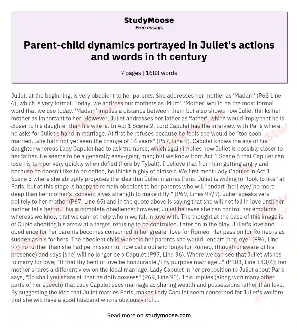 Parental Love and Obedience in "Romeo and Juliet" essay