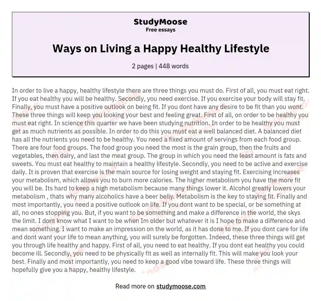 Ways on Living a Happy Healthy Lifestyle essay