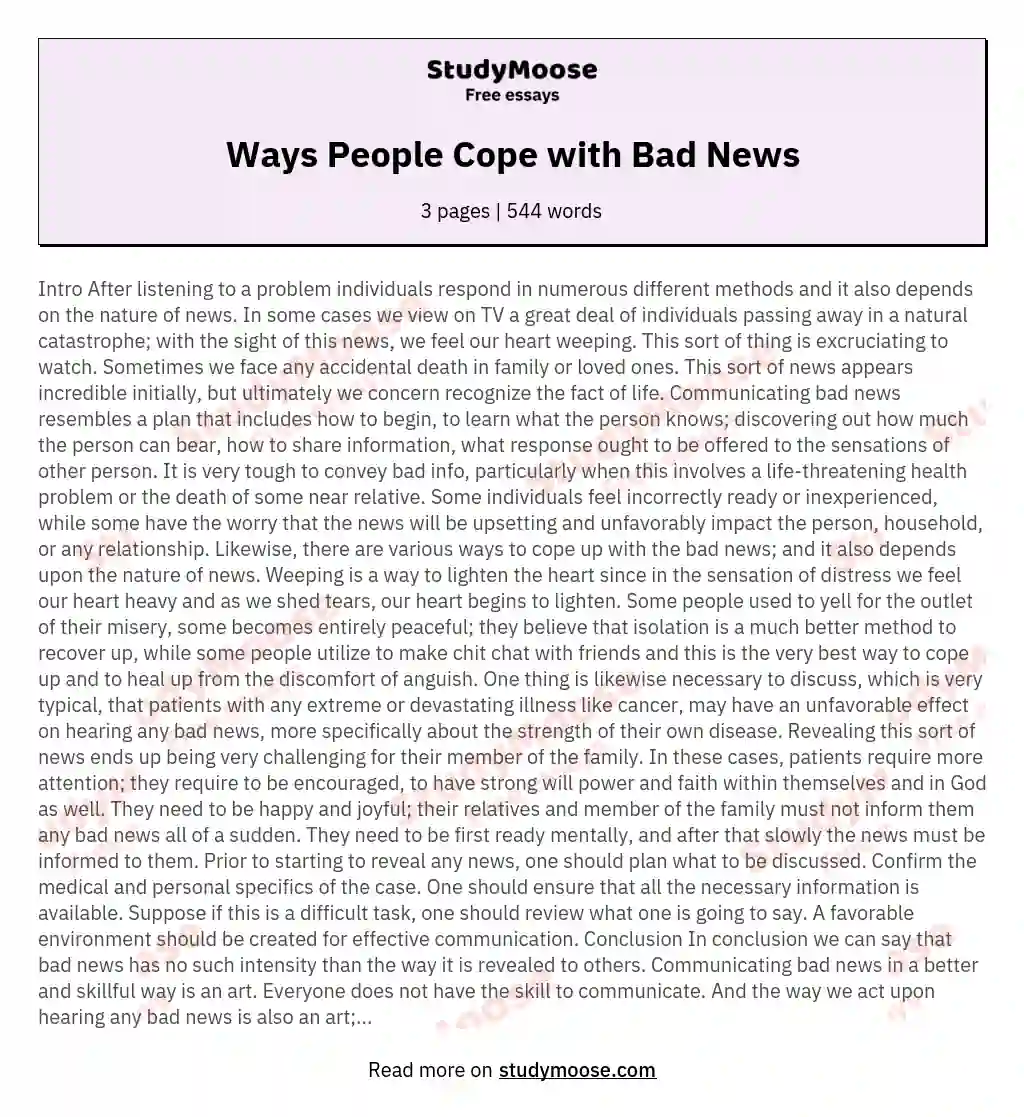 Ways People Cope with Bad News essay