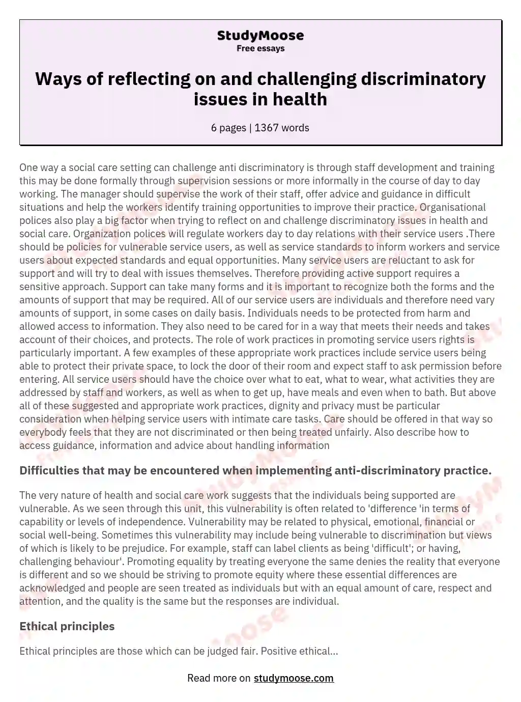 Ways of reflecting on and challenging discriminatory issues in health