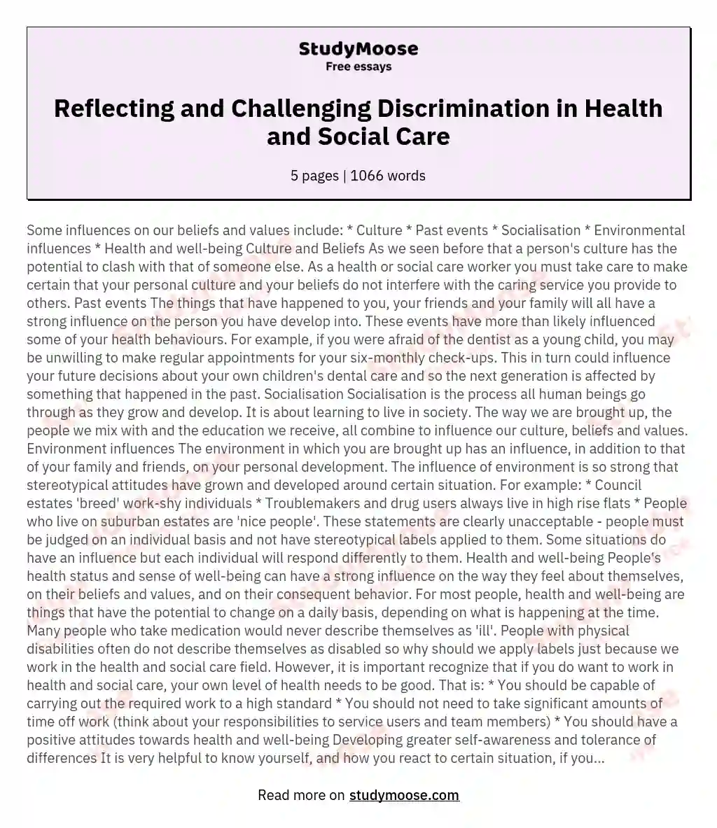 Ways of reflecting on and challenging discriminatory issues in health and social care