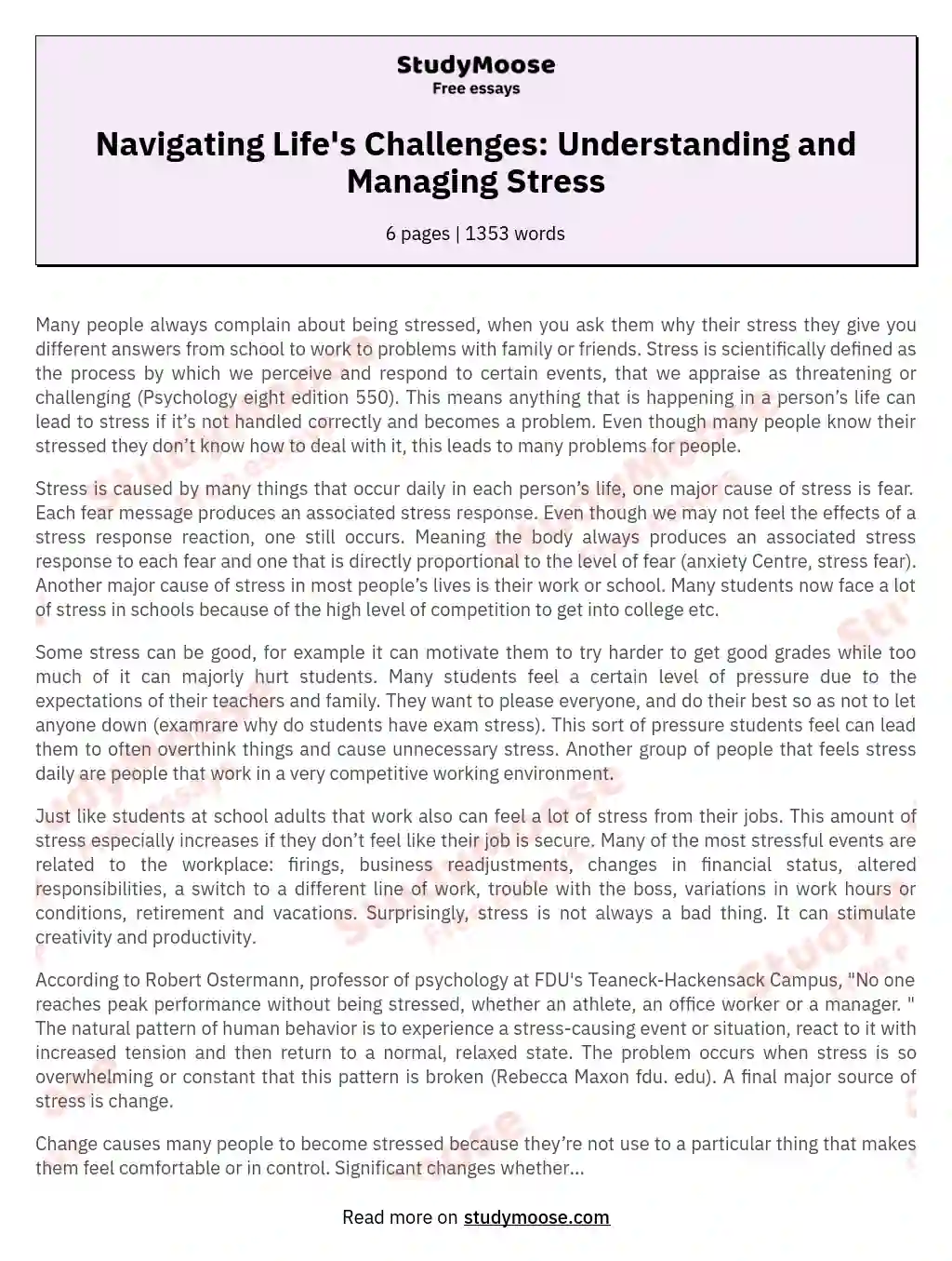 Navigating Life's Challenges: Understanding and Managing Stress essay