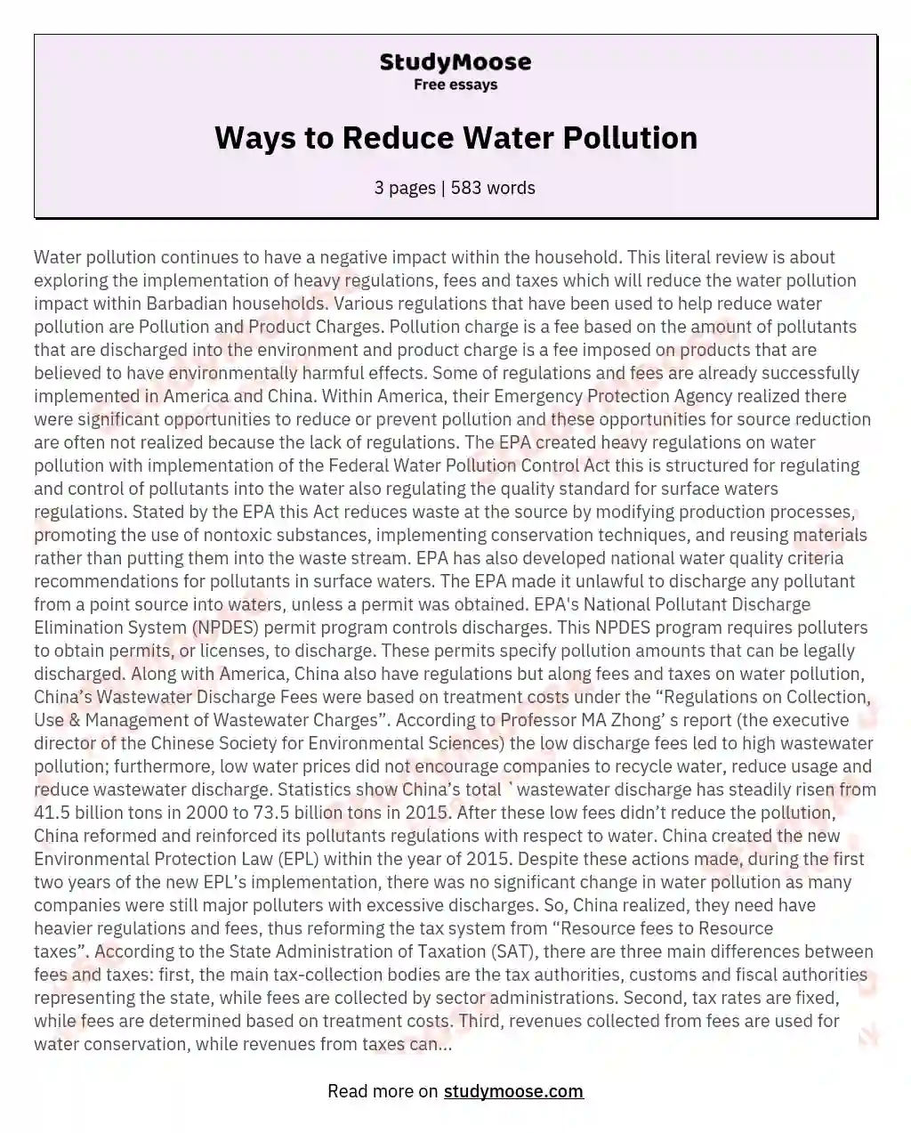 reduce pollution essay