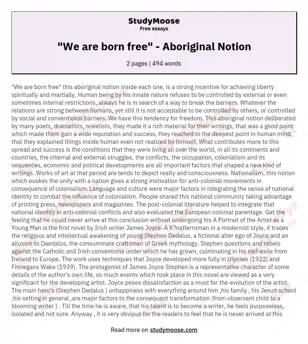 "We are born free" - Aboriginal Notion essay
