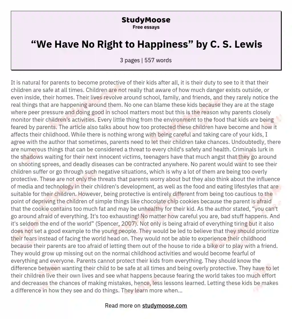 “We Have No Right to Happiness” by C. S. Lewis essay