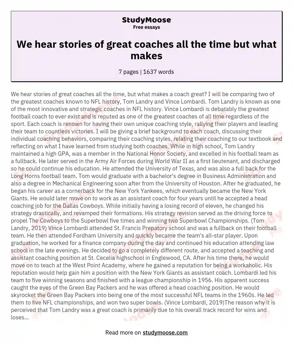 We hear stories of great coaches all the time but what makes essay