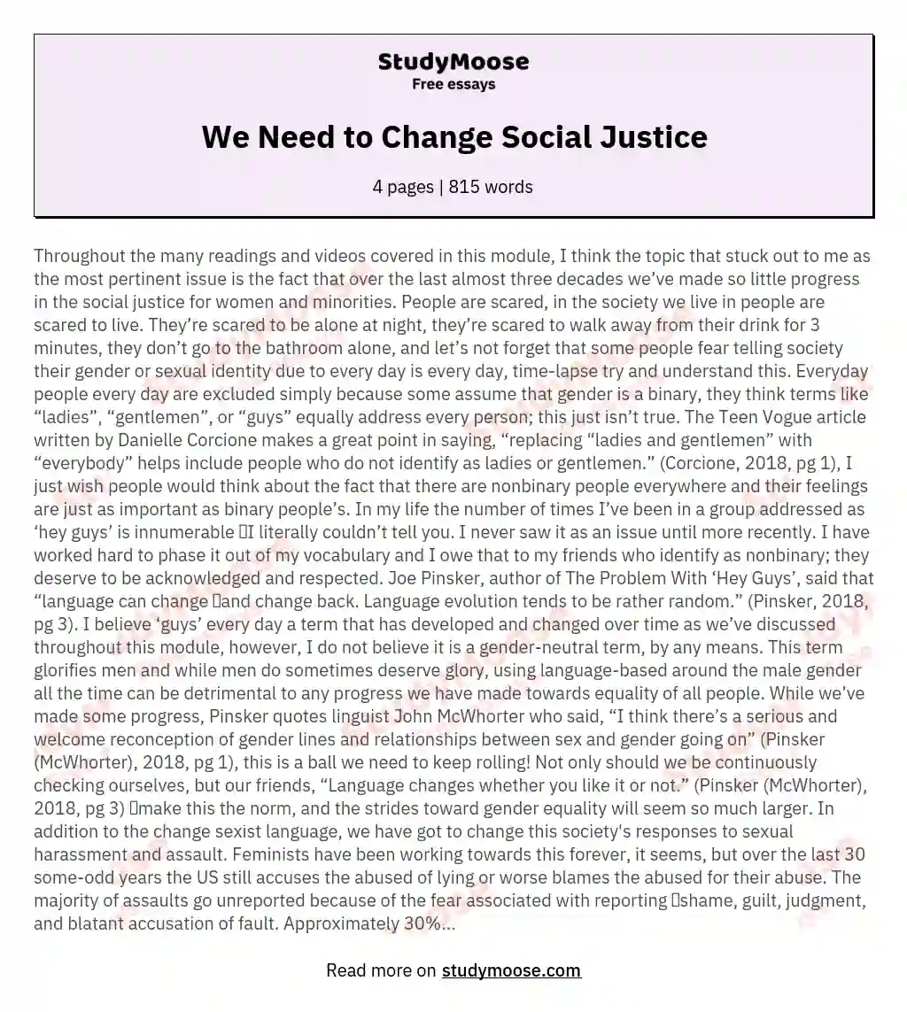 We Need to Change Social Justice essay