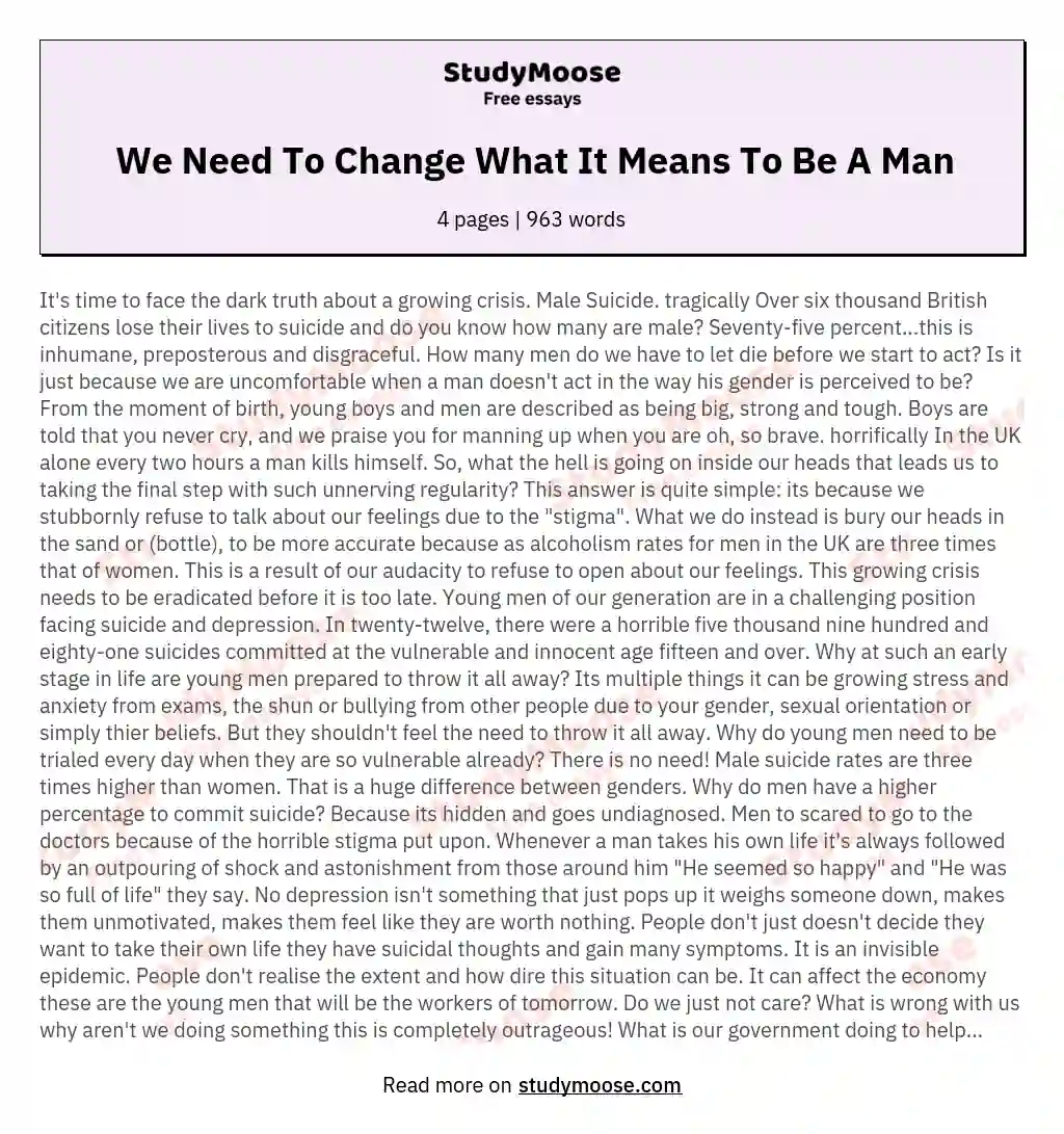 We Need To Change What It Means To Be A Man essay