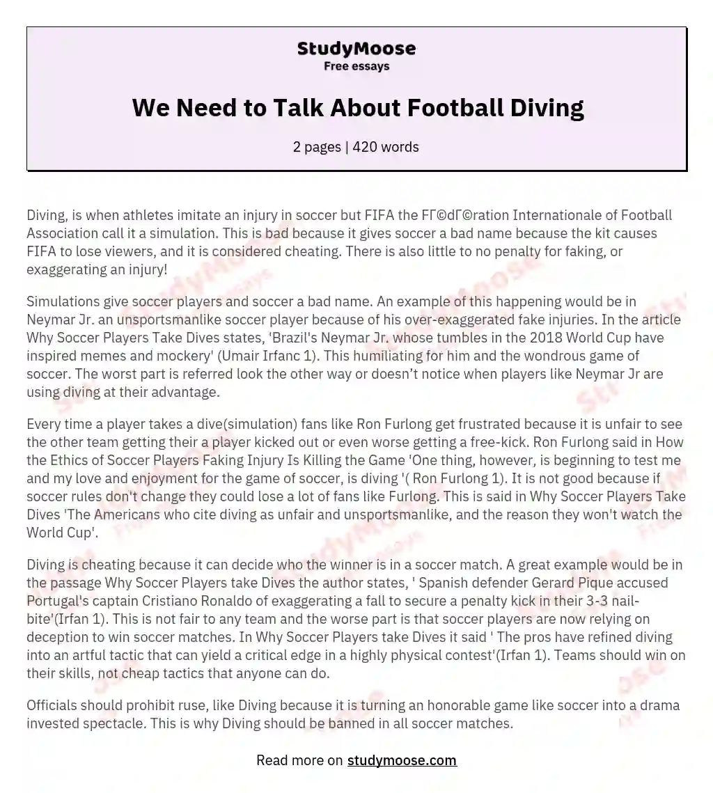 We Need to Talk About Football Diving essay