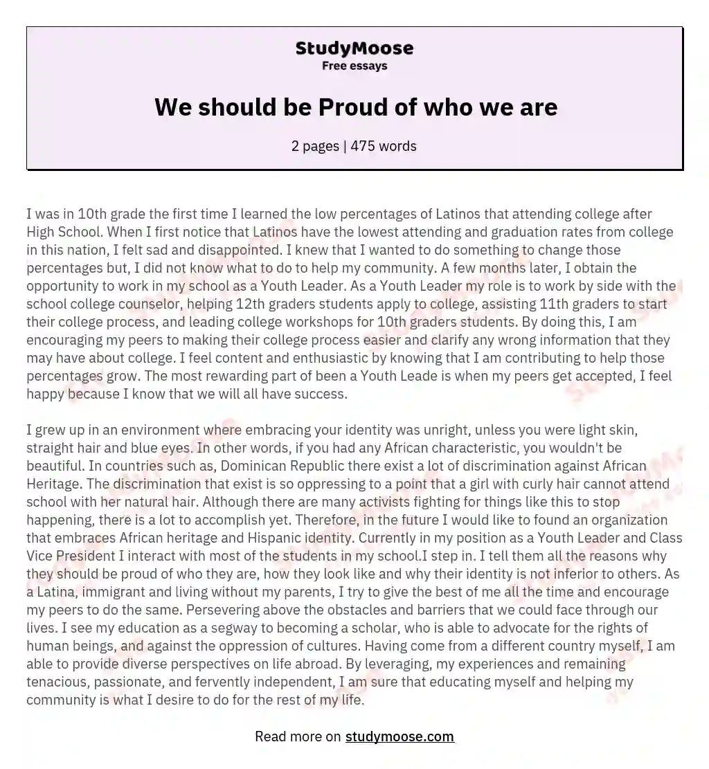 We should be Proud of who we are essay