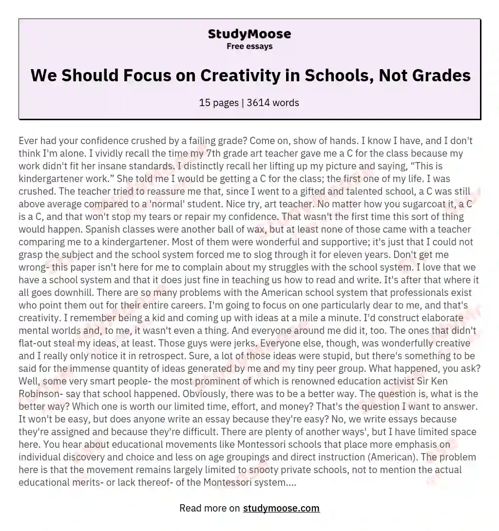 We Should Focus on Creativity in Schools, Not Grades essay
