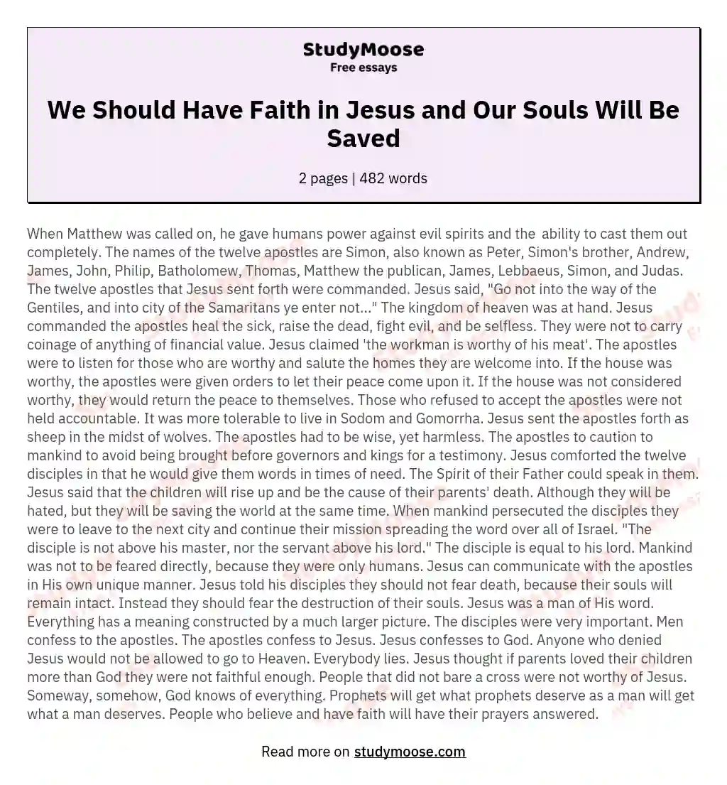 We Should Have Faith in Jesus and Our Souls Will Be Saved essay