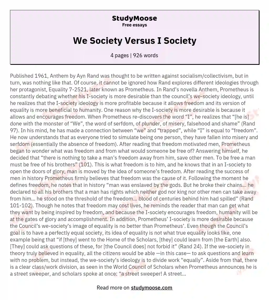 We Society Versus I Society essay