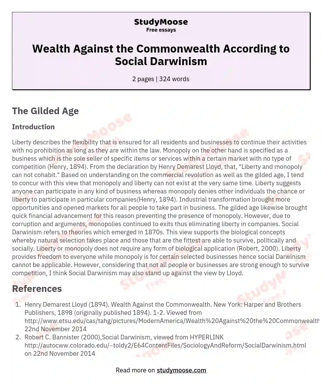 Wealth Against the Commonwealth According to Social Darwinism