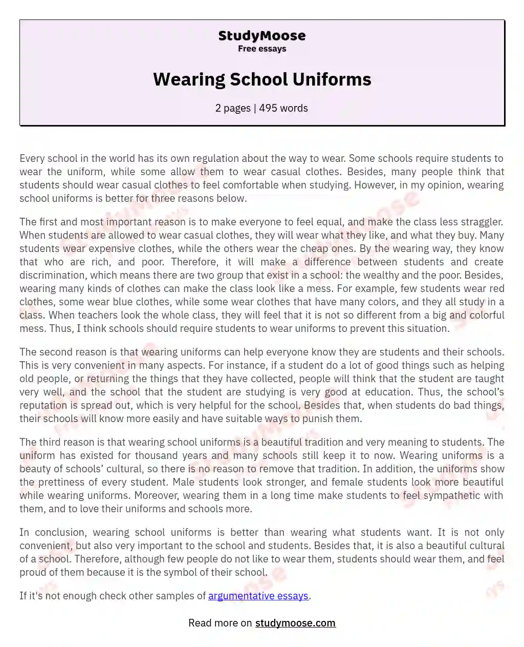 Wearing School Uniforms essay