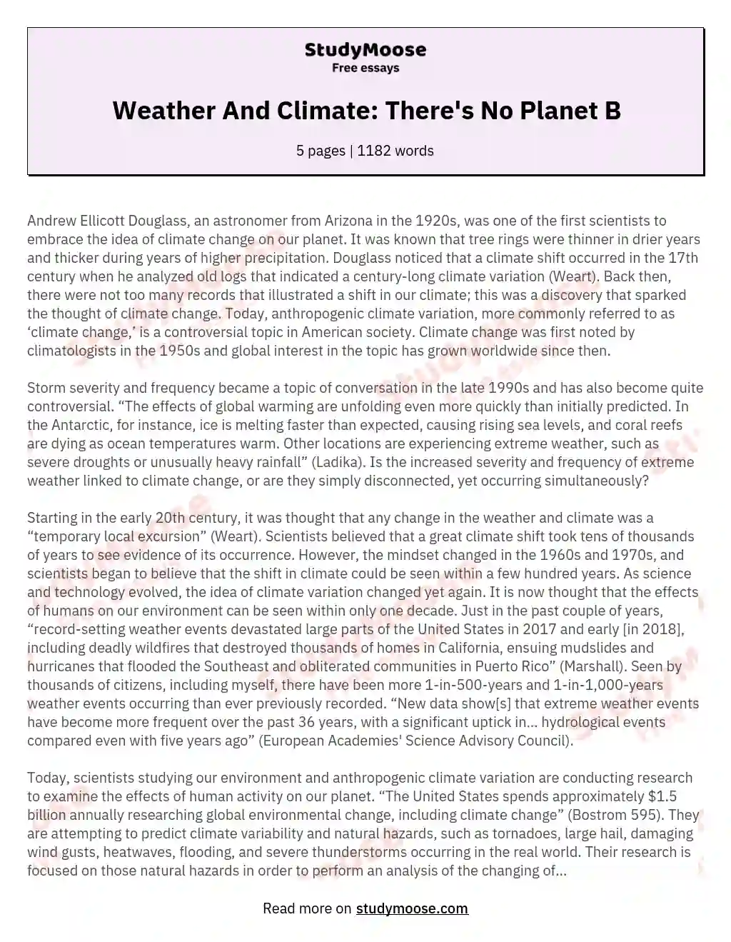 Weather And Climate: There's No Planet B essay
