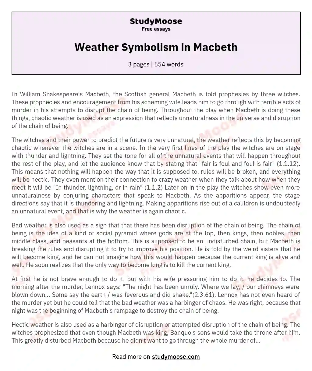 Weather Symbolism in Macbeth essay