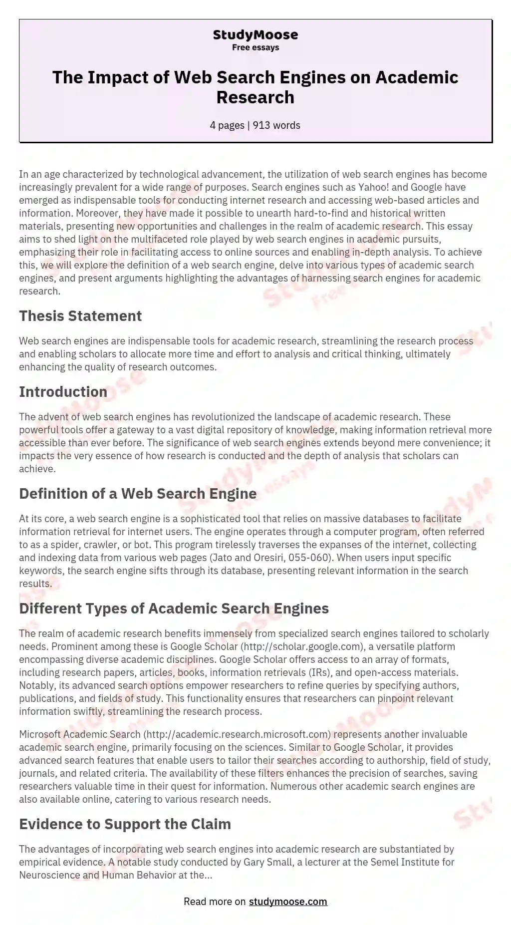 The Impact of Web Search Engines on Academic Research essay