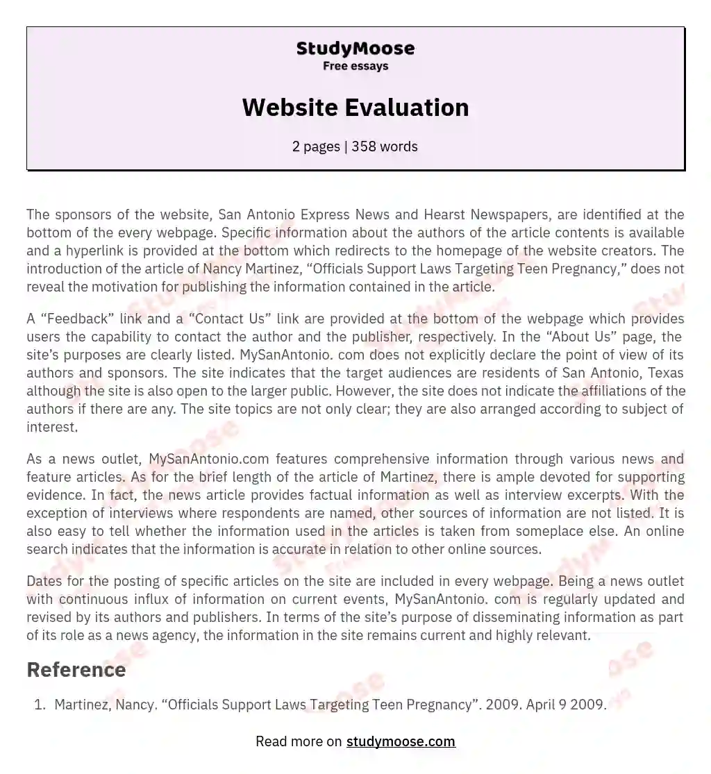 Website Evaluation essay