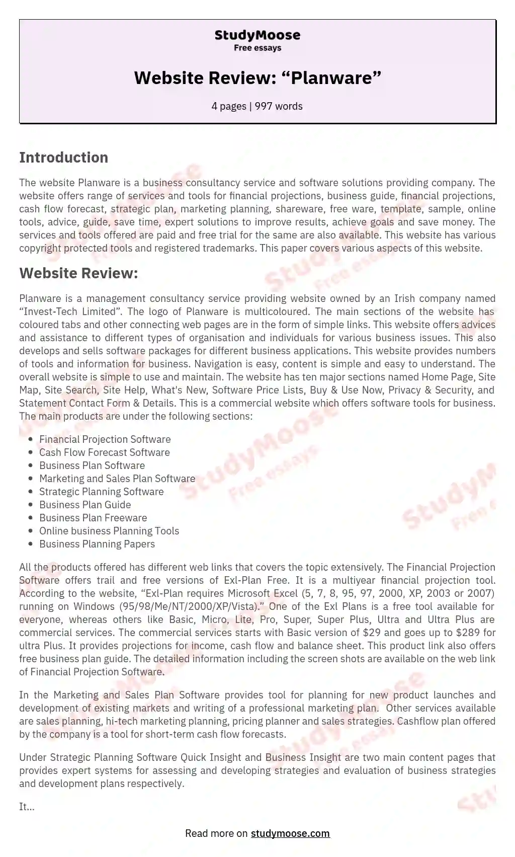 Website Review: “Planware” essay