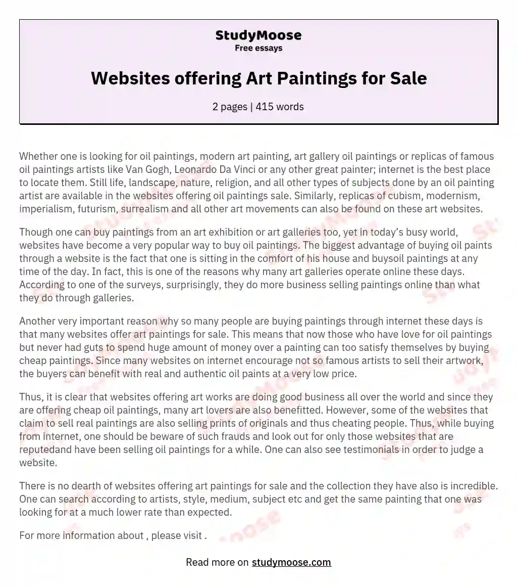 Websites offering Art Paintings for Sale essay
