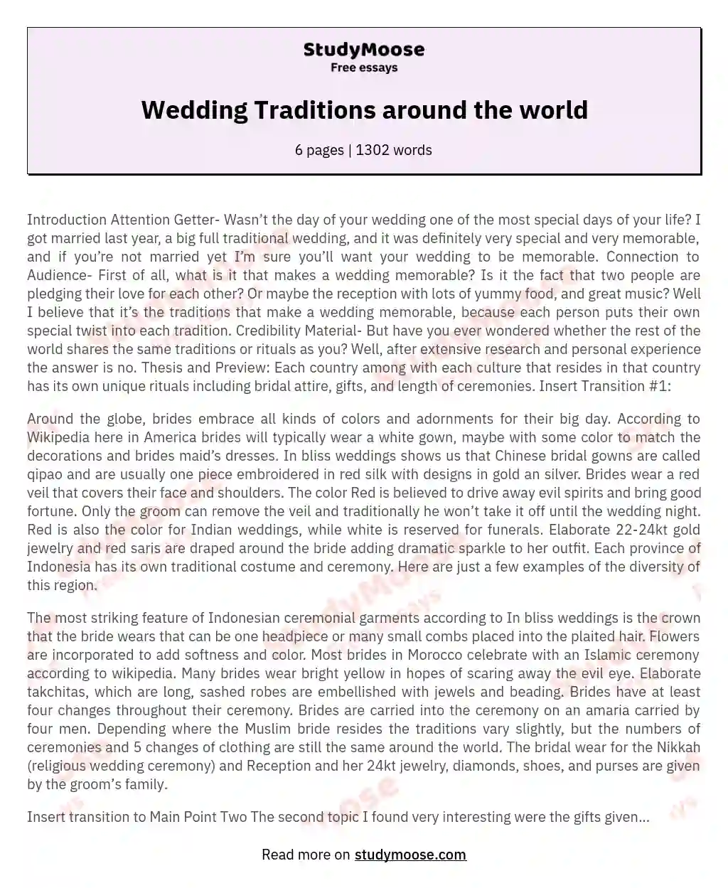 Wedding Traditions around the world essay