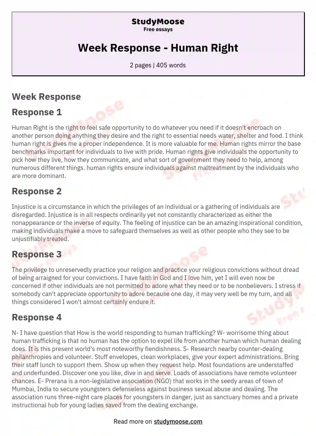 Week Response - Human Right essay