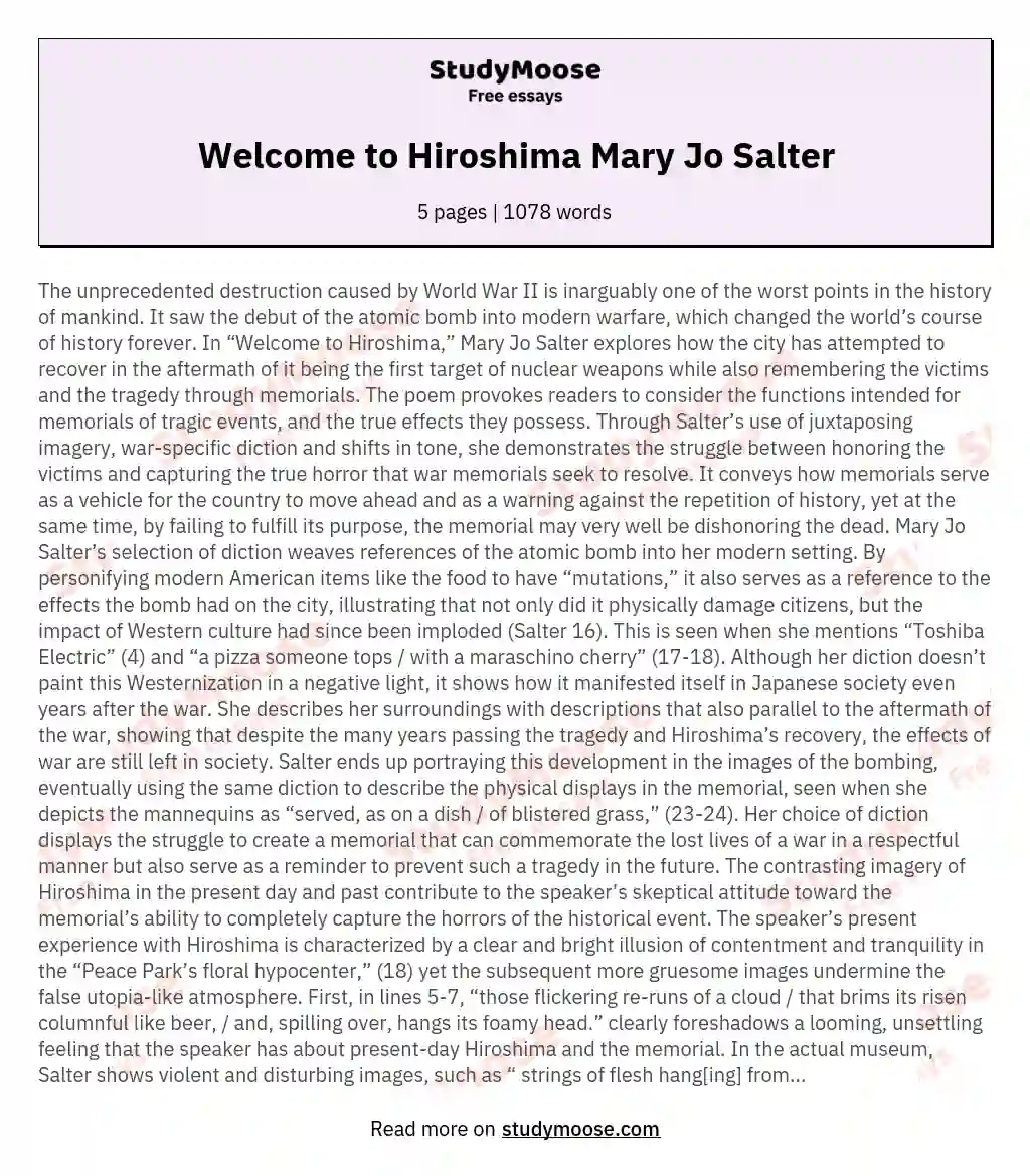 Welcome to Hiroshima Mary Jo Salter essay