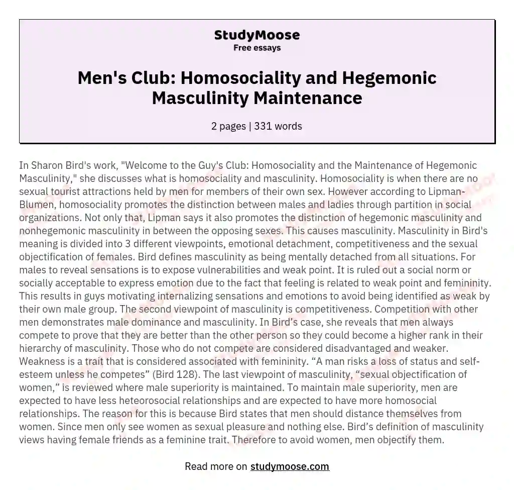 Men's Club: Homosociality and Hegemonic Masculinity Maintenance
