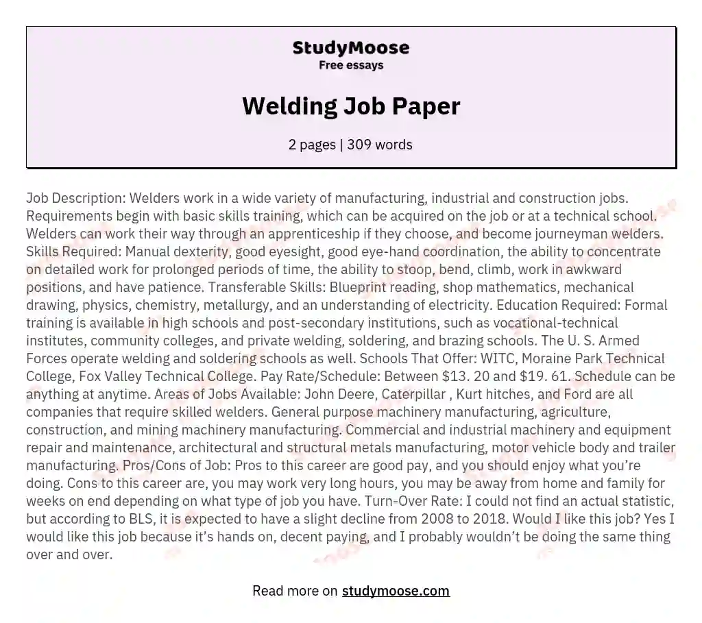 Welding Job Paper