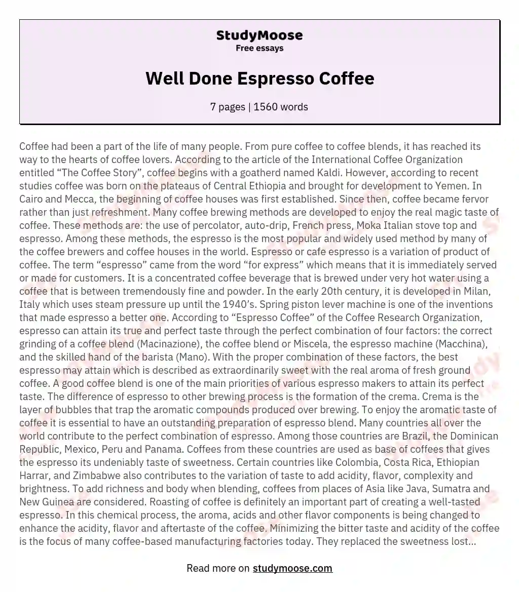 Well Done Espresso Coffee