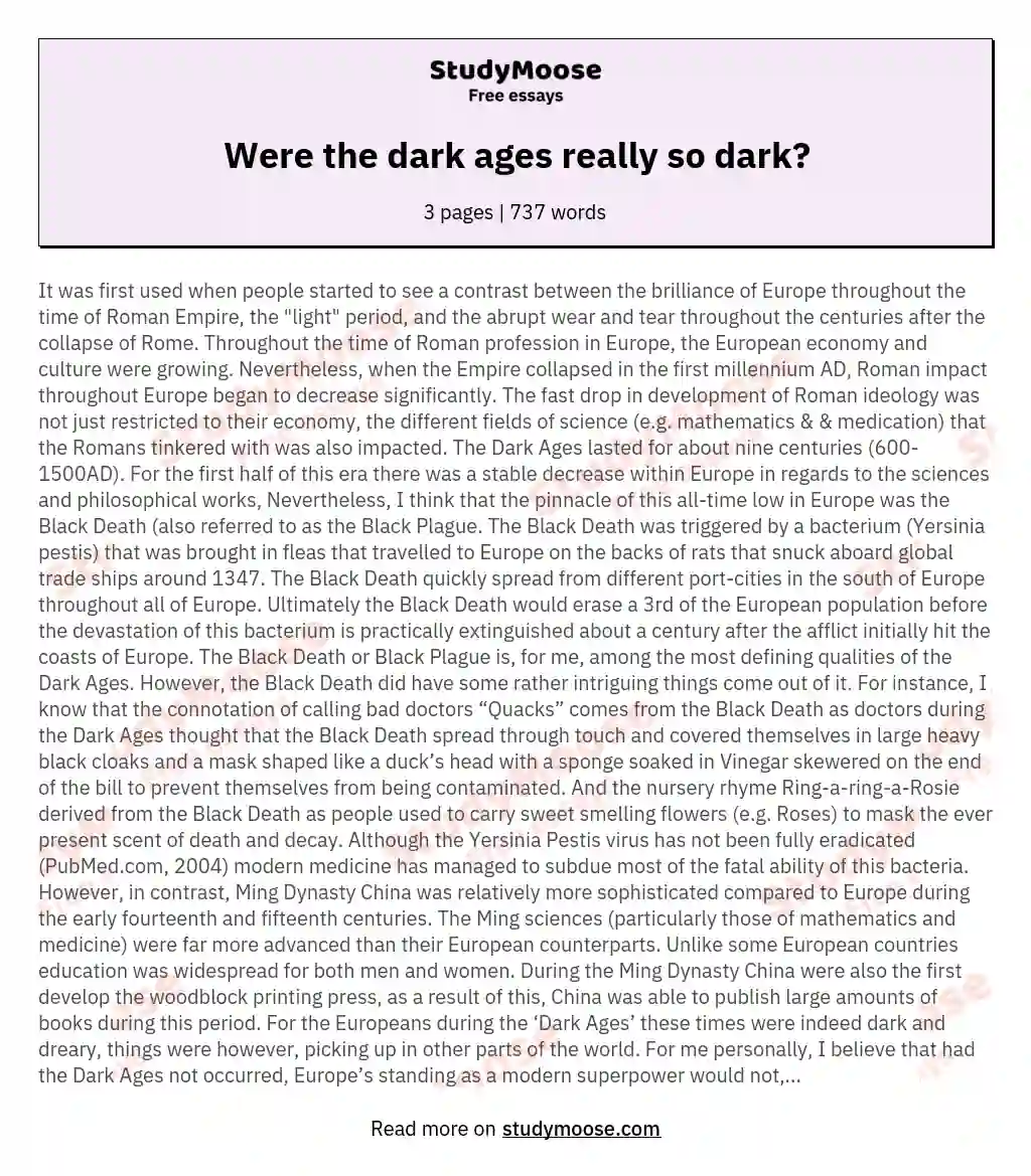 Were the dark ages really so dark? essay