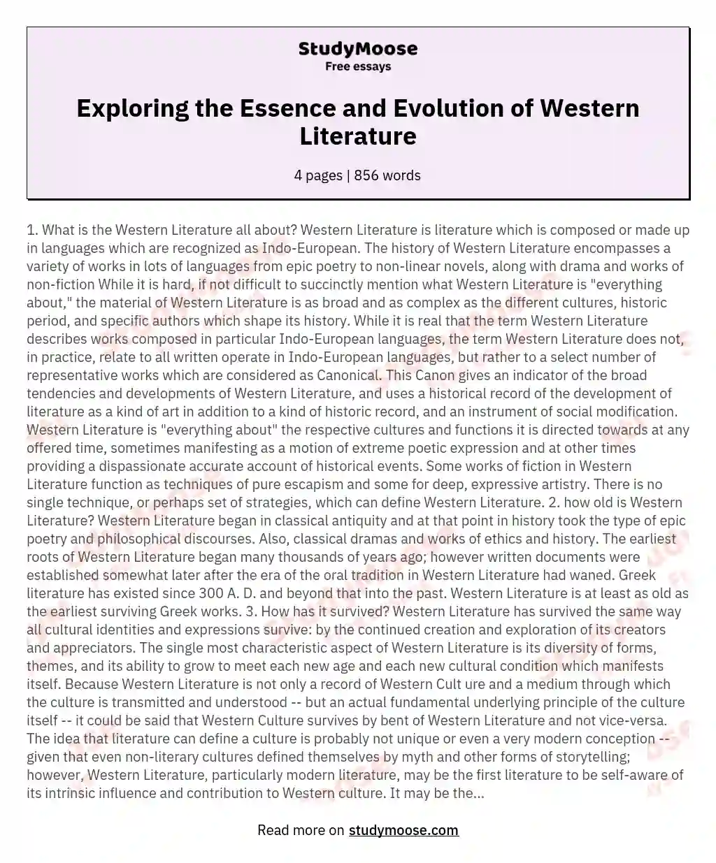 Exploring the Essence and Evolution of Western Literature essay
