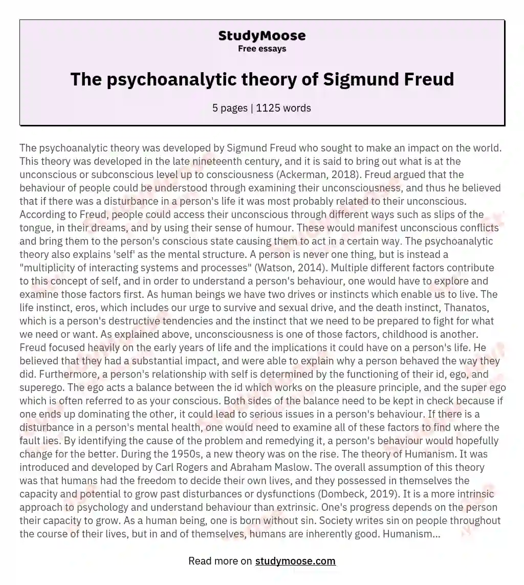 The psychoanalytic theory of Sigmund Freud essay