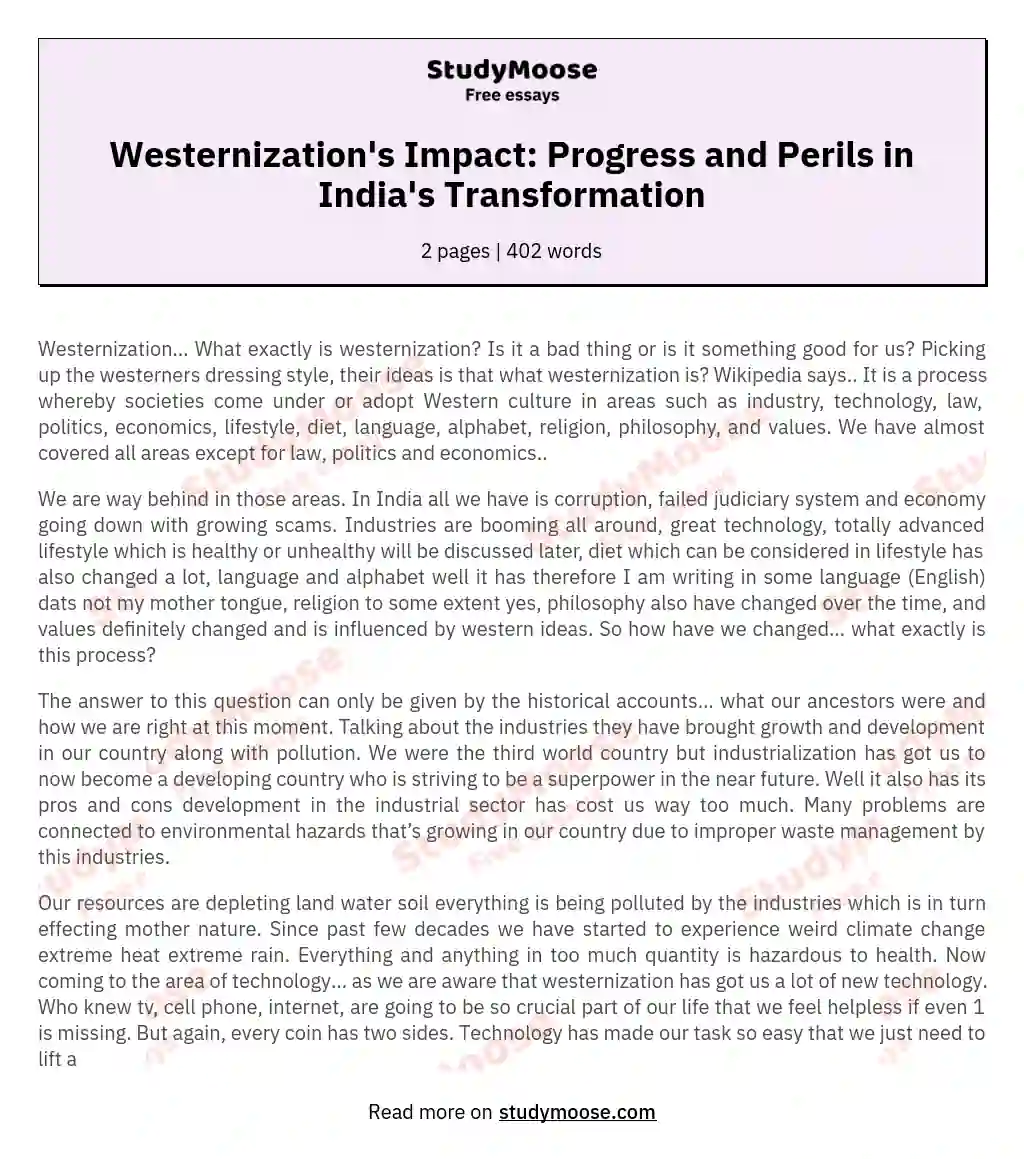 Westernization's Impact: Progress and Perils in India's Transformation essay