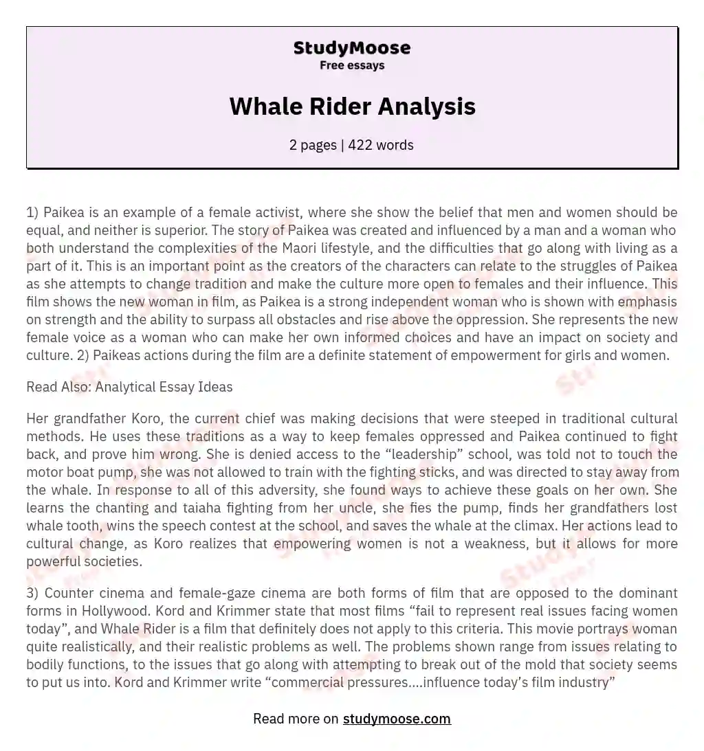 Whale Rider Analysis essay