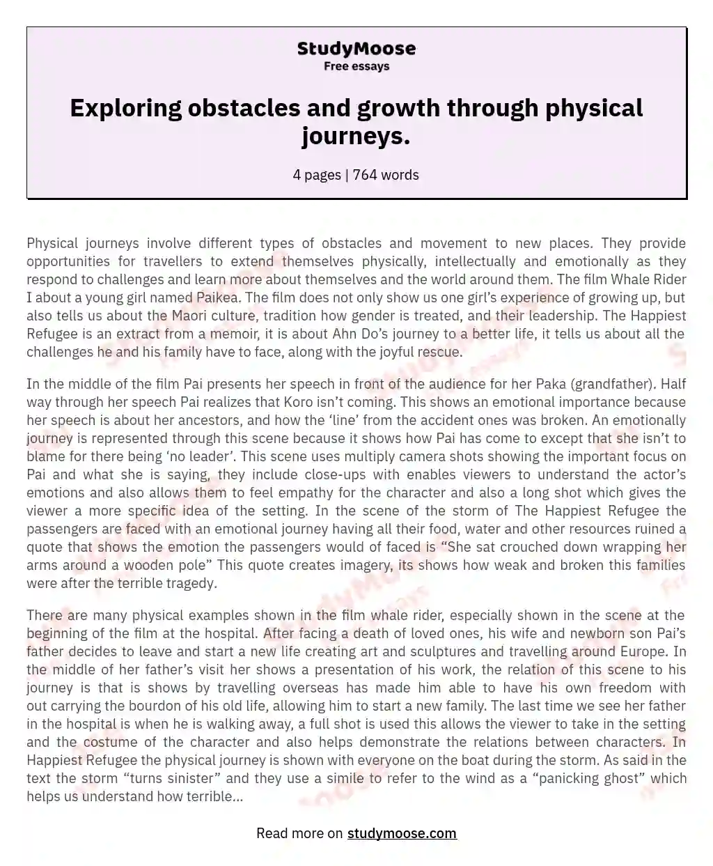 Exploring obstacles and growth through physical journeys. essay