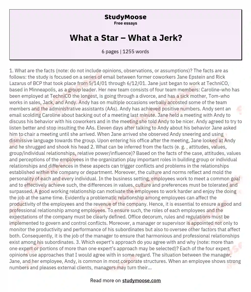 What a Star – What a Jerk? essay