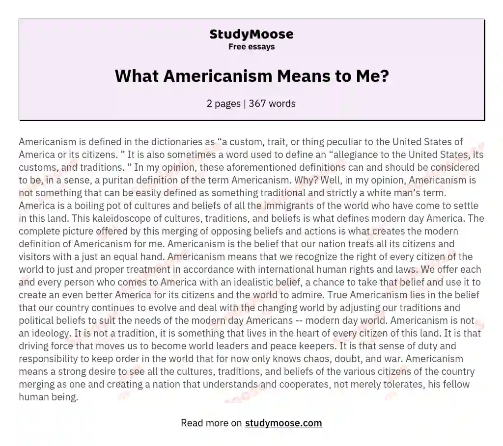 What Americanism Means to Me? essay