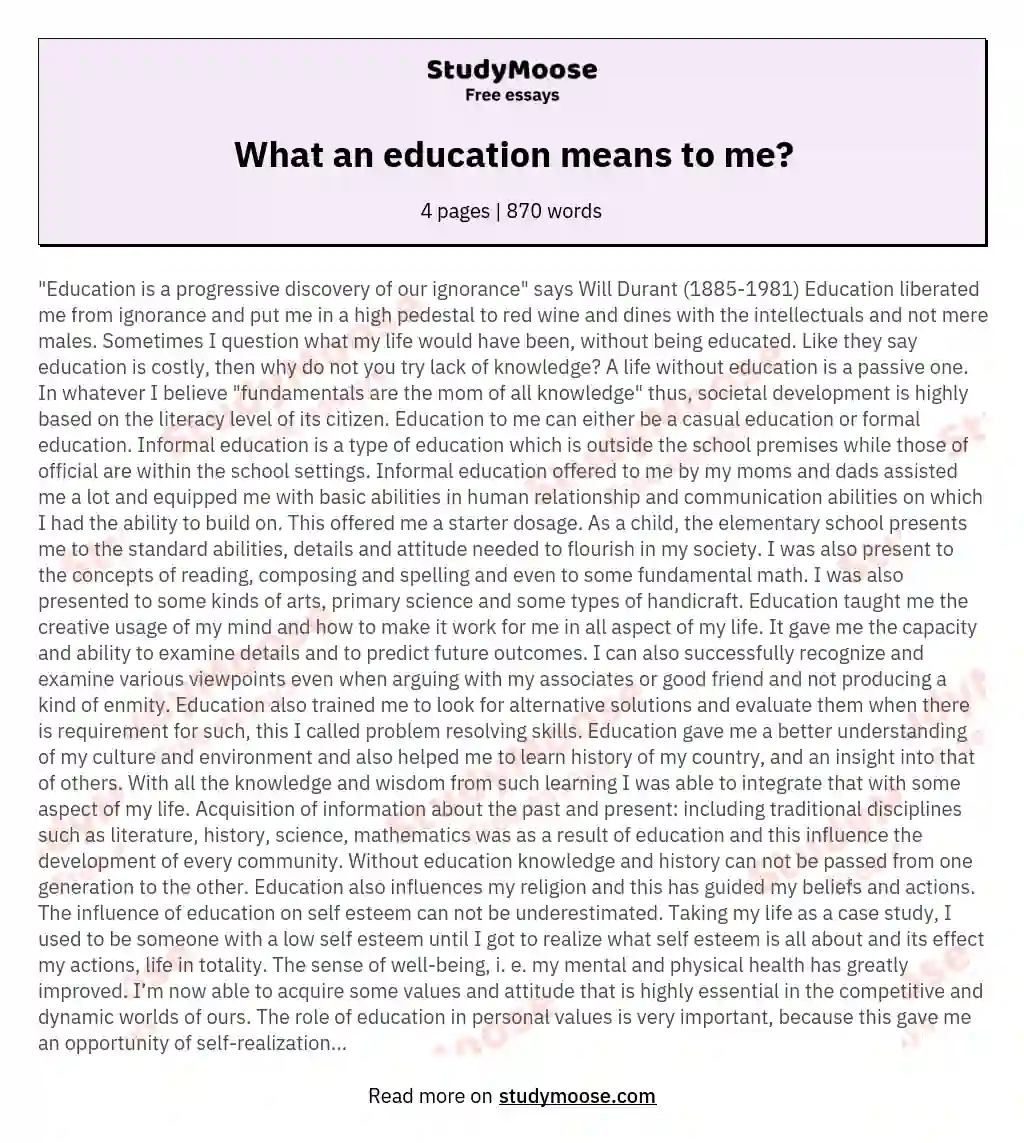 What an education means to me? essay