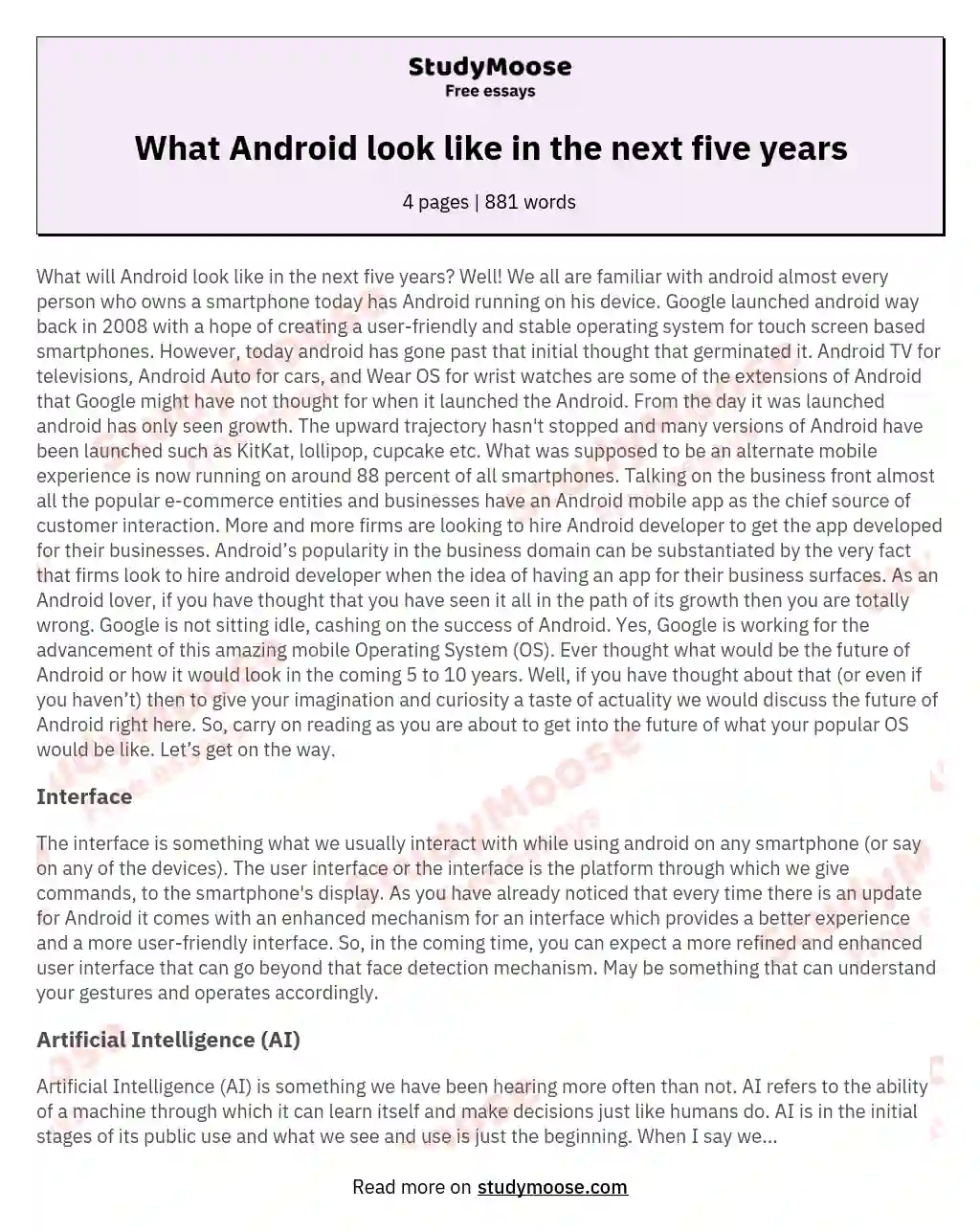 What Android look like in the next five years essay