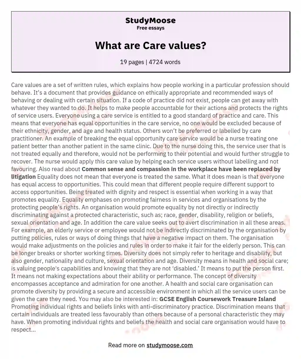 What are Care values? essay
