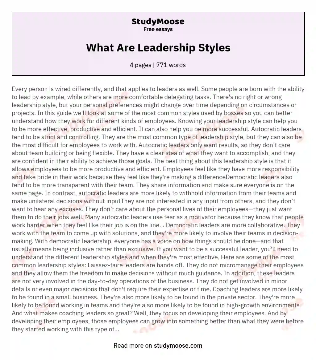 What Are Leadership Styles essay