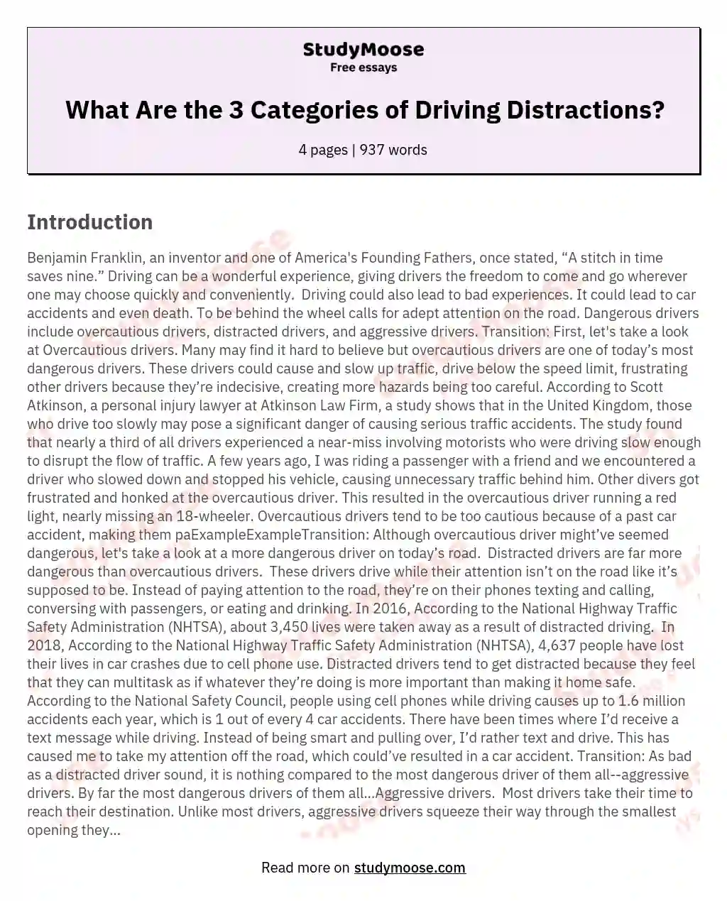 What Are the 3 Categories of Driving Distractions?