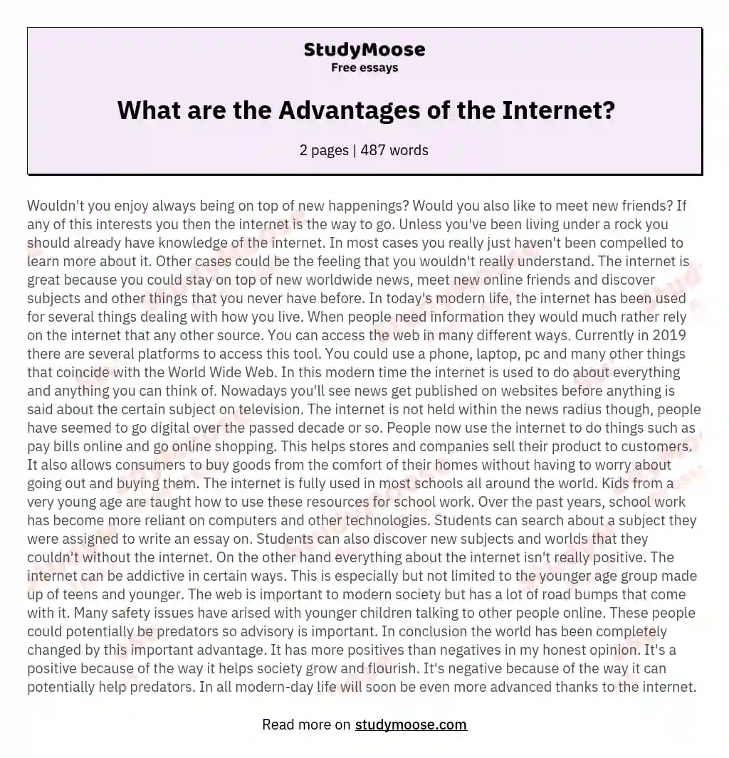 write an essay on internet advantages