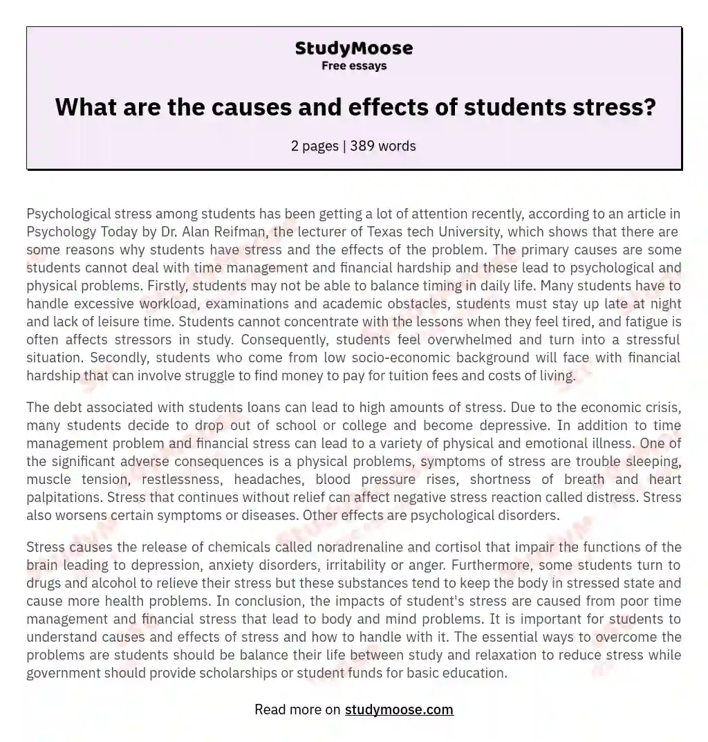 What are the causes and effects of students stress? essay