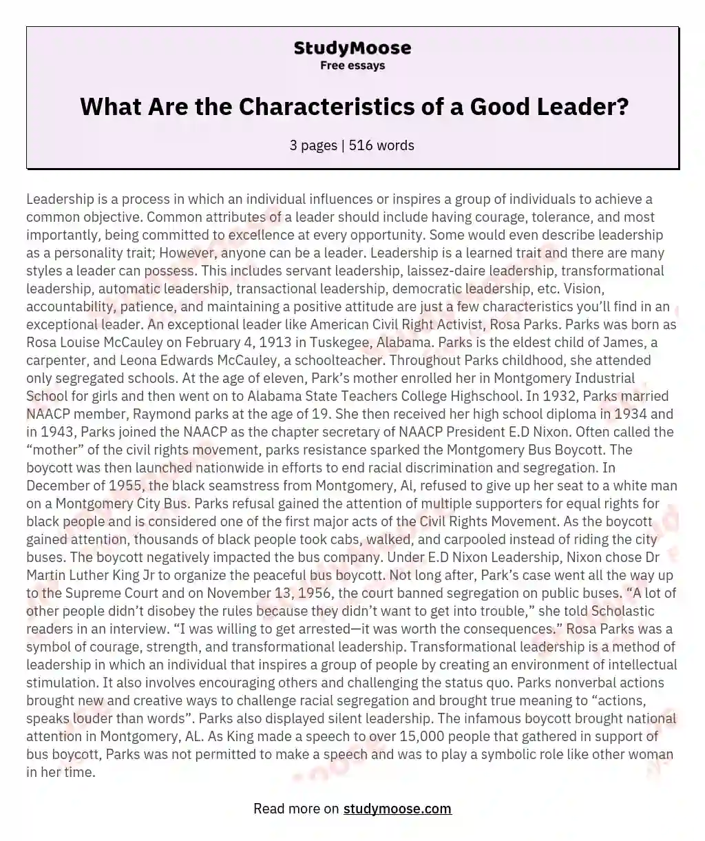 What Are the Characteristics of a Good Leader? essay