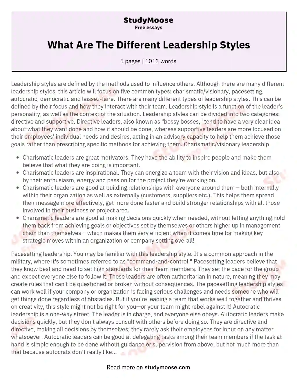 What Are The Different Leadership Styles essay