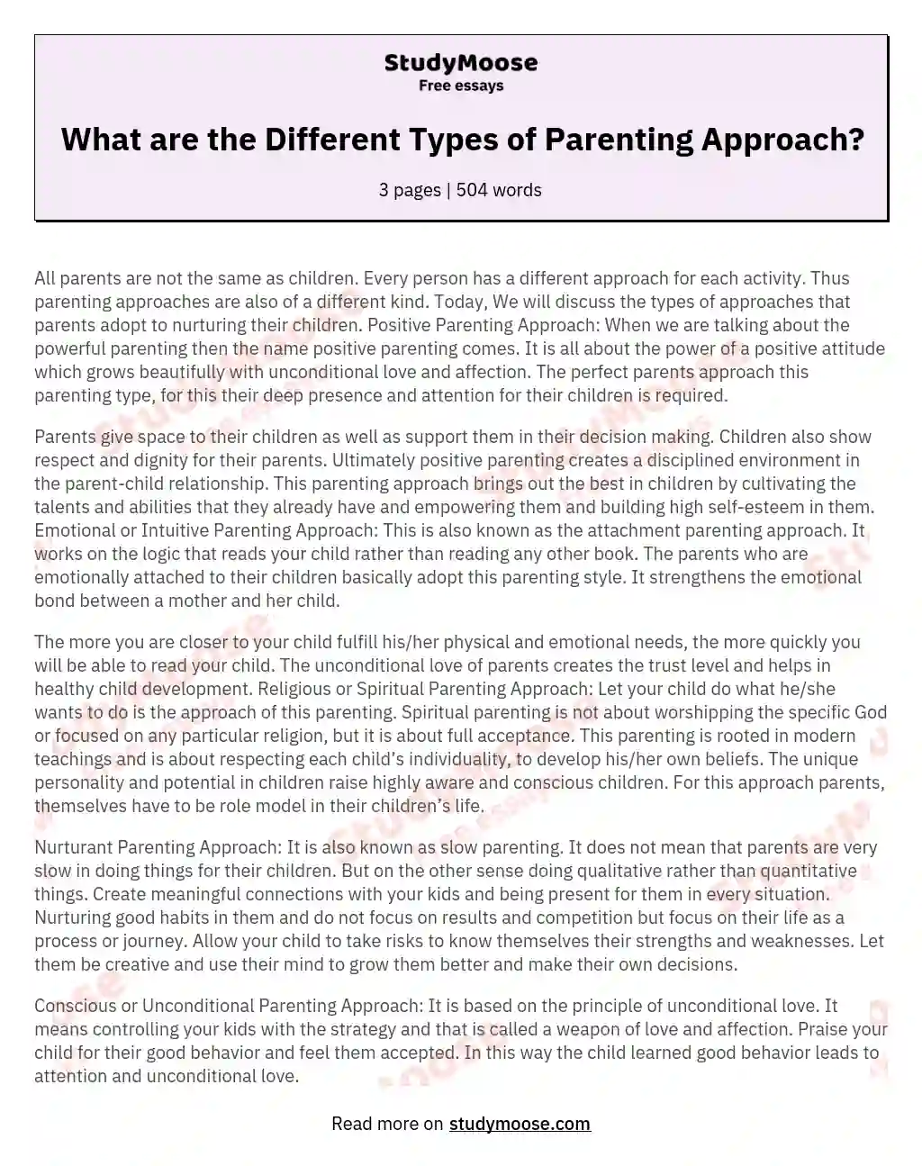 What are the Different Types of Parenting Approach? essay