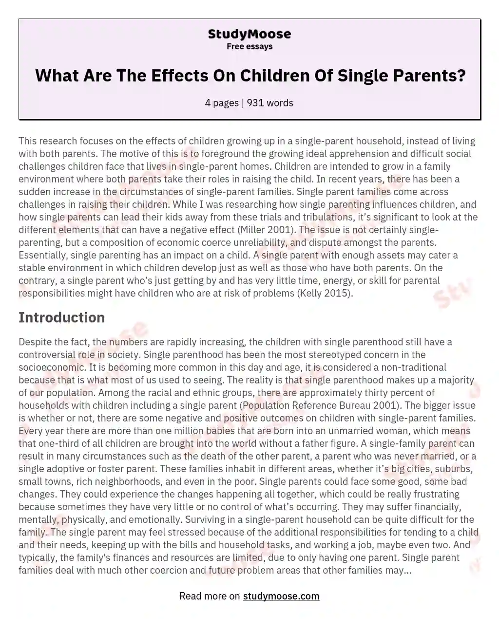 What Are The Effects On Children Of Single Parents?